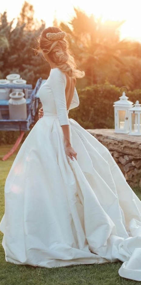 Simple Wedding Gowns With Modern Simple Open Back Bridal Gown With Sleeves