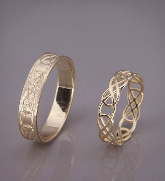 Wedding Rings Sets His And Hers - 14K Gold Celtic Knot Wedding Rings Set Handmade 14k Gold