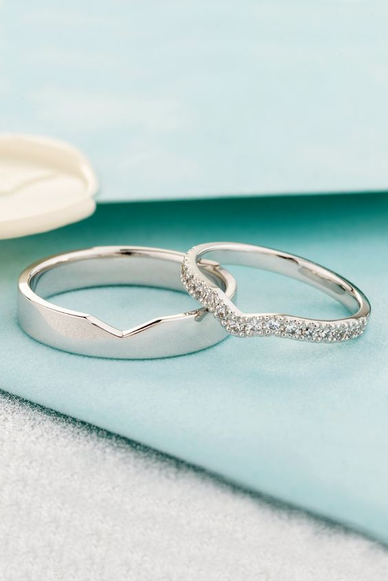 Wedding Rings Sets His And Hers - Beautiful Matching Wedding Bands With Diamonds in Her Ring