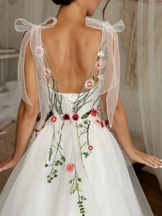 Fairytale Wedding Dress - Embroidered Floral Colorful Wedding Dress for Women