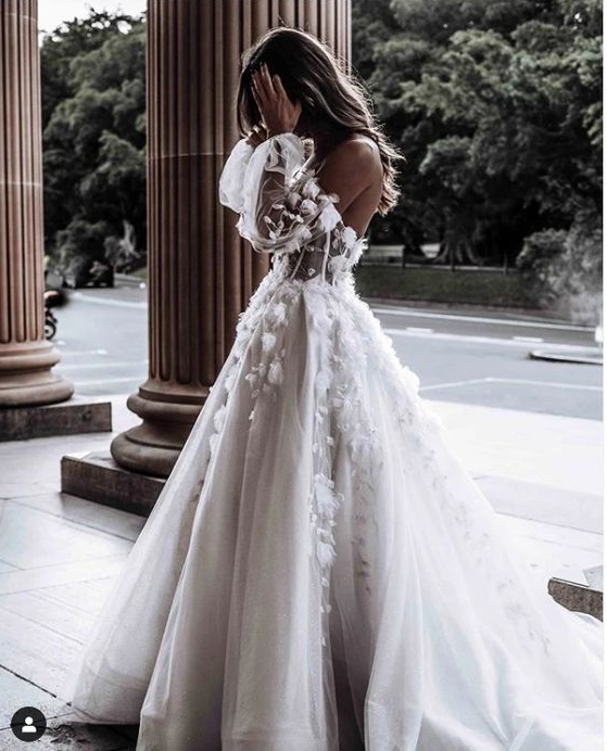 Fairytale Wedding Dress - Off The Shoulder A Line Wedding Dress Beach Lace Wedding Dress