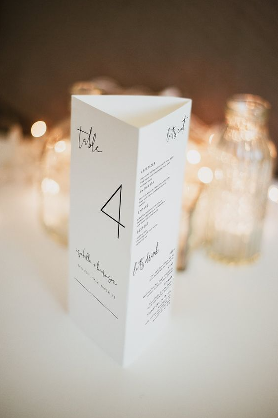 Top Wedding Menu Ideas - ADELLA Modern Wedding Triangle Table Number Template Trifold