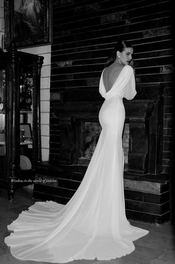 Simply Wedding Dress With Ultra Long Back Fold Wedding Gown   Curating Wedding Dresses And Bridal