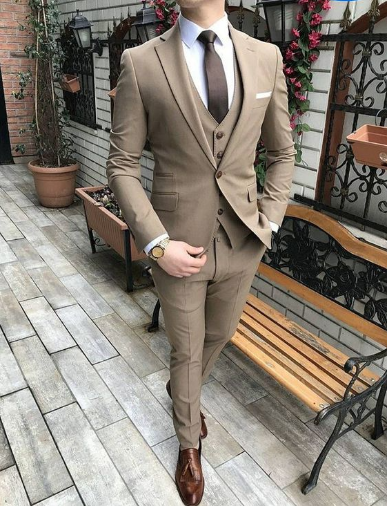 Wedding 3 Piece Suit For Men Men Classic Suits Brown 3 Pieces Slim Fit Eligant Suits