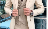 Wedding 3 Piece Suit For Men Men Suits Ivory 3 Piece Striped Vest Slim Fit Elegant Formal Fashion