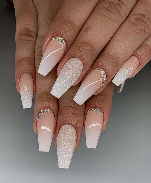Wedding Nail Ideas For The Bride - Glitter Ombre and Rhinestones