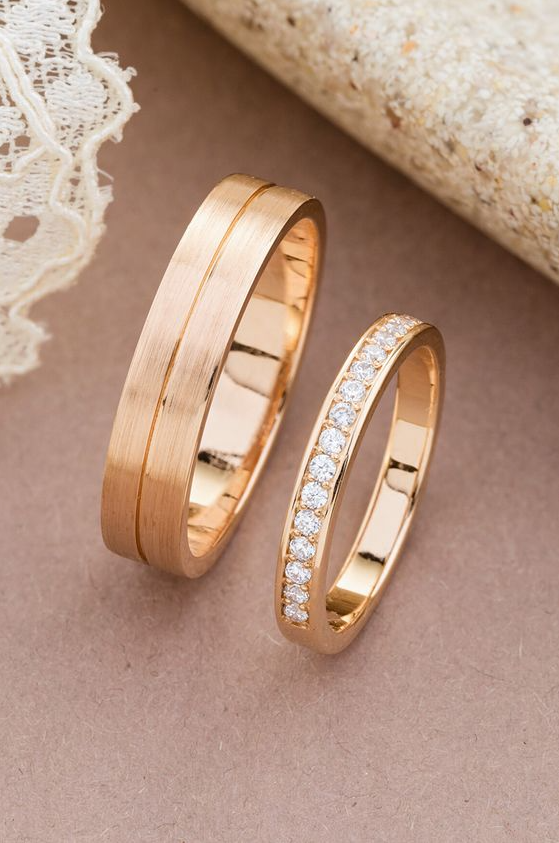 Wedding Rings Sets His And Hers - Rose gold wedding rings with diamonds