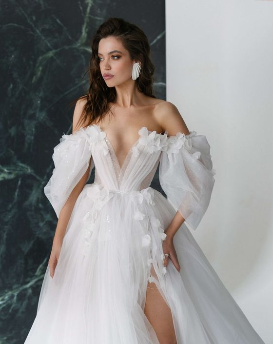 Fairytale Wedding Dress   A Line Wedding Dress Melissa With Deep V Neck And Off