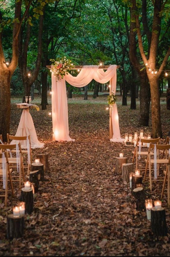 Wedding Ideas Elegant Romantic   Wedding Arch Decorations 2 Panels 6 Yards White And Light Peach Chiffo