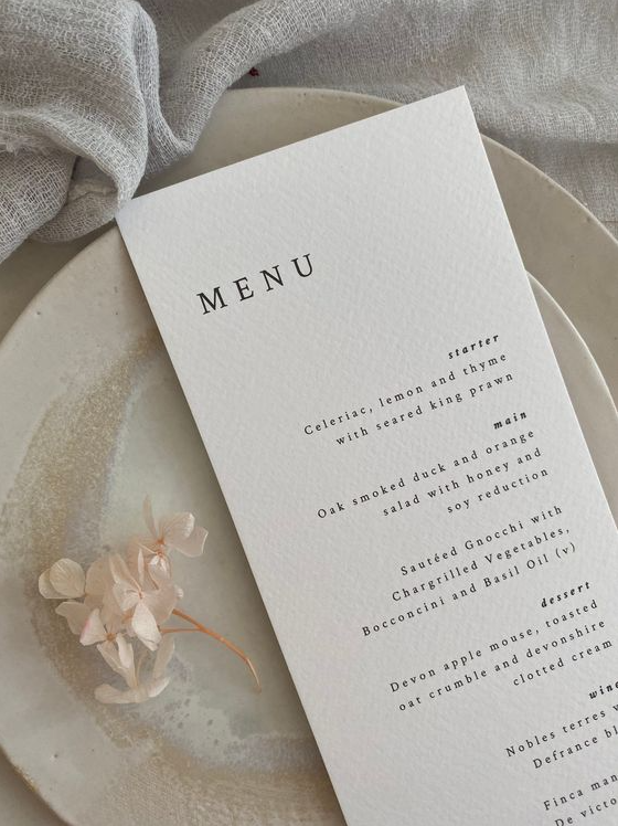 Top Wedding Menu Design - Simple and modern white wedding menu
